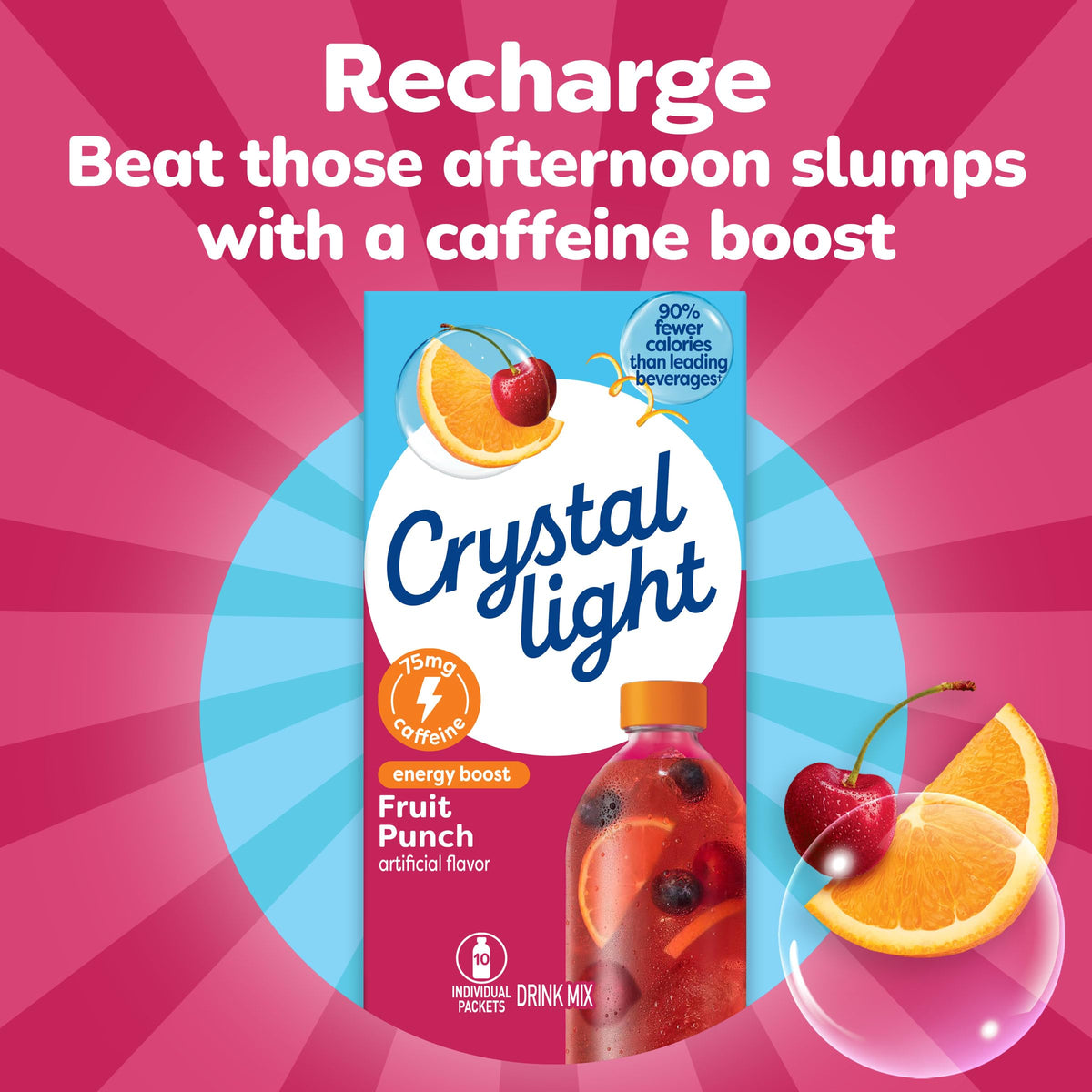 Crystal Light Caffeine Drink Mix Variety Pack, 44 Packets, 4.18 oz | for On-the-Go Hydration Zero Sugar 60mg Caffeine per serving