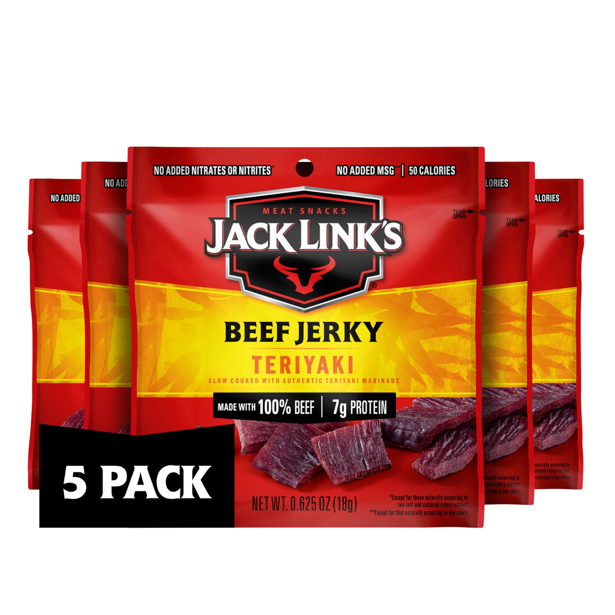 Jack Link's Beef Jerky,Teriyaki,Multipack Bags - Flavorful Meat Snacks for Lunches,Ready to Eat Protein Snacks,Individual Packs - 7g of Protein,Made with 100% Beef - 0.625 oz,(Pack of 40)