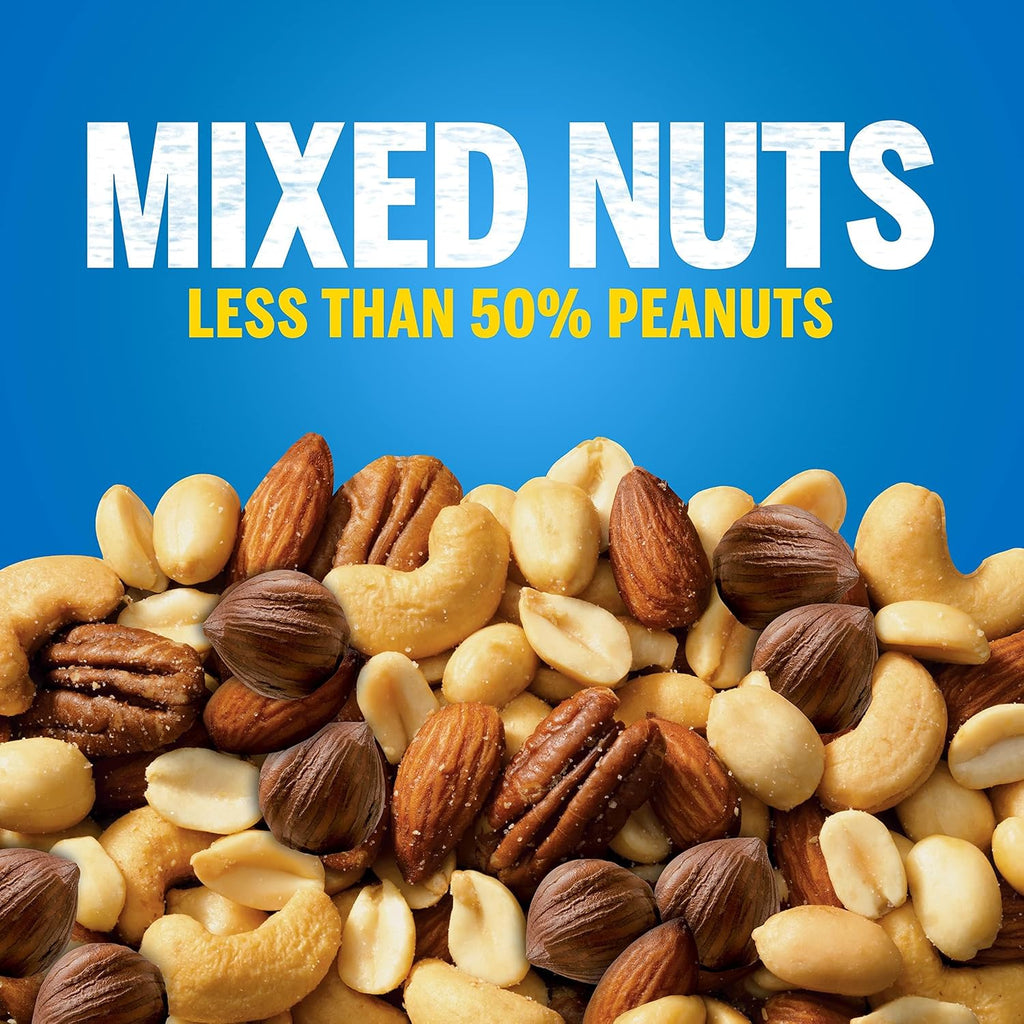 PLANTERS Mixed Nuts, Salted, 27 oz, Resealable Jar - Salted Nuts with Less than 50% Peanuts (*Nuts are Measured by Weight), Almonds, Cashews, Hazelnuts & Pecans - Kosher, (Pack of 2)