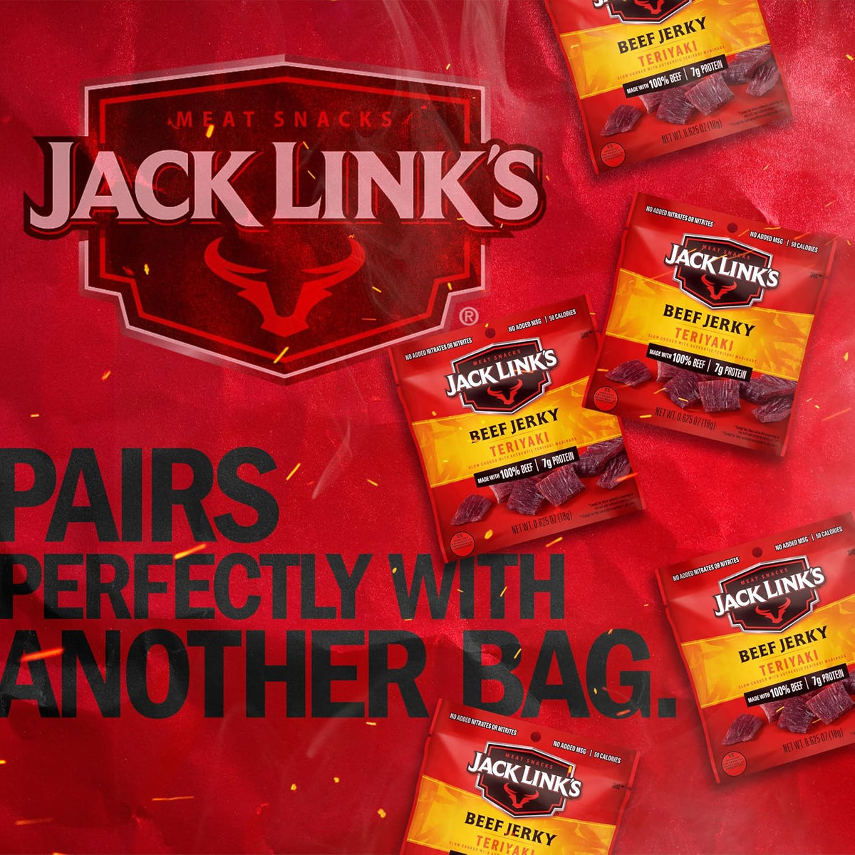 Jack Link's Beef Jerky,Teriyaki,Multipack Bags - Flavorful Meat Snacks for Lunches,Ready to Eat Protein Snacks,Individual Packs - 7g of Protein,Made with 100% Beef - 0.625 oz,(Pack of 40)