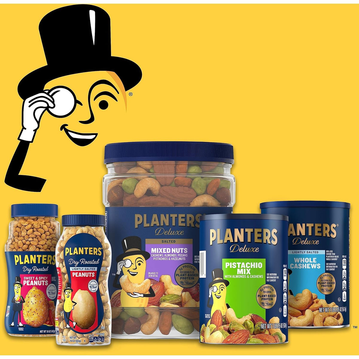 PLANTERS Mixed Nuts, Salted, 27 oz, Resealable Jar - Salted Nuts with Less than 50% Peanuts (*Nuts are Measured by Weight), Almonds, Cashews, Hazelnuts & Pecans - Kosher, (Pack of 2)