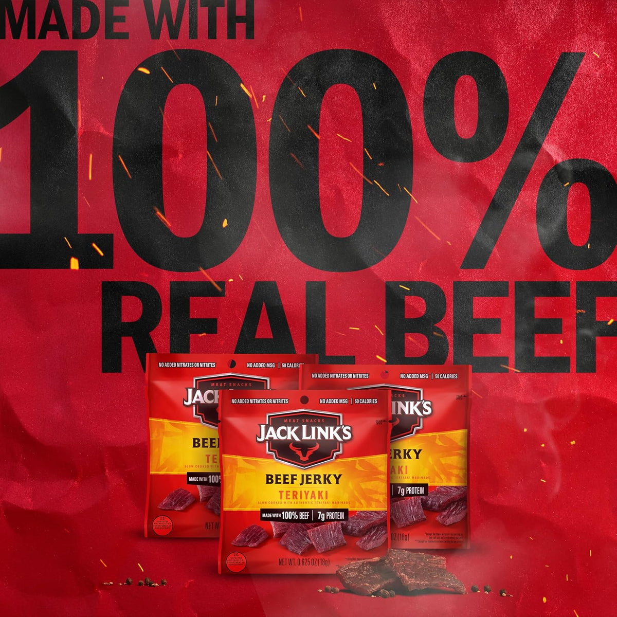 Jack Link's Beef Jerky,Teriyaki,Multipack Bags - Flavorful Meat Snacks for Lunches,Ready to Eat Protein Snacks,Individual Packs - 7g of Protein,Made with 100% Beef - 0.625 oz,(Pack of 40)