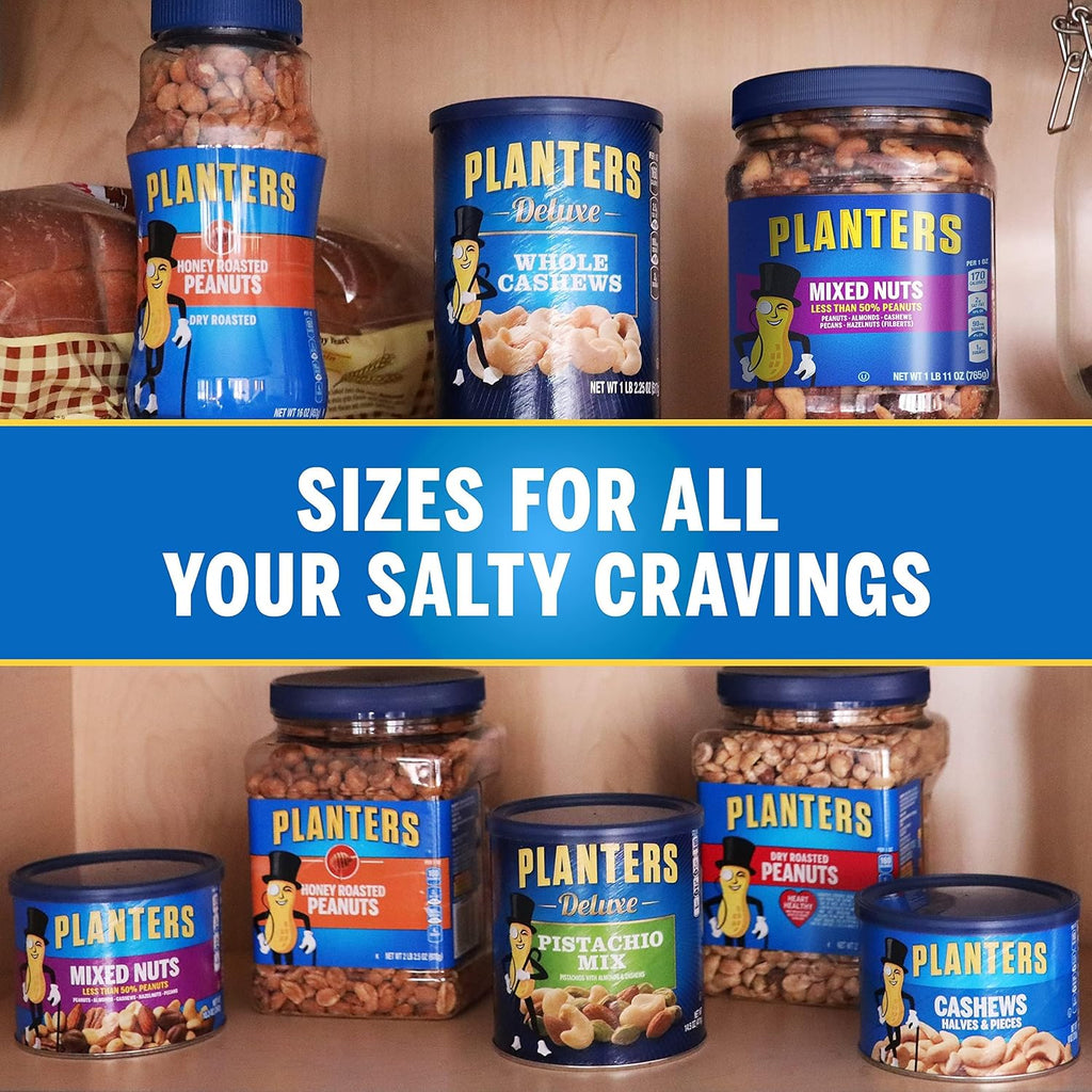 PLANTERS Mixed Nuts, Salted, 27 oz, Resealable Jar - Salted Nuts with Less than 50% Peanuts (*Nuts are Measured by Weight), Almonds, Cashews, Hazelnuts & Pecans - Kosher, (Pack of 2)